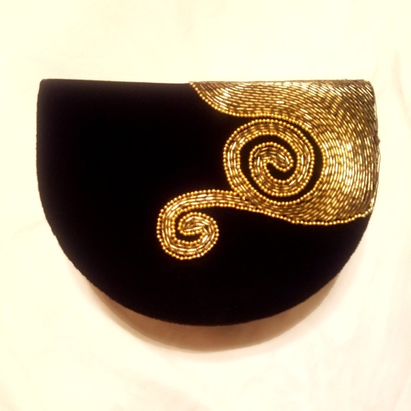 Handbags - Classy Velvet Clutch With Gold Bead Work NWOT